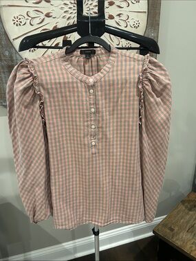 J. Crew Plaid Puff-Sleeve / 3/4 Button-Top Shirt / Nice For Cool Days!